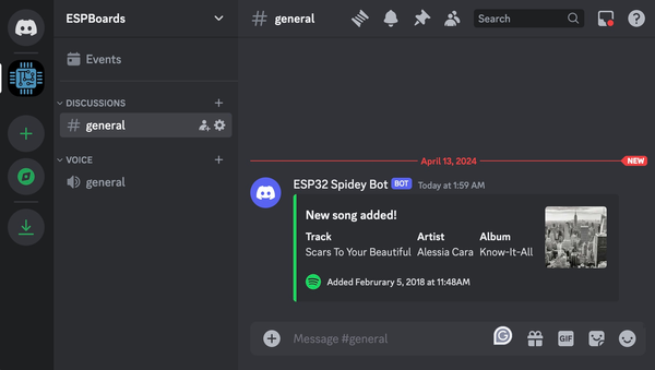 ESP32 Message to Discord Spotify Example