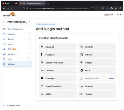 Cloudflare Zero Trust Add New Login Method, SSO Providers