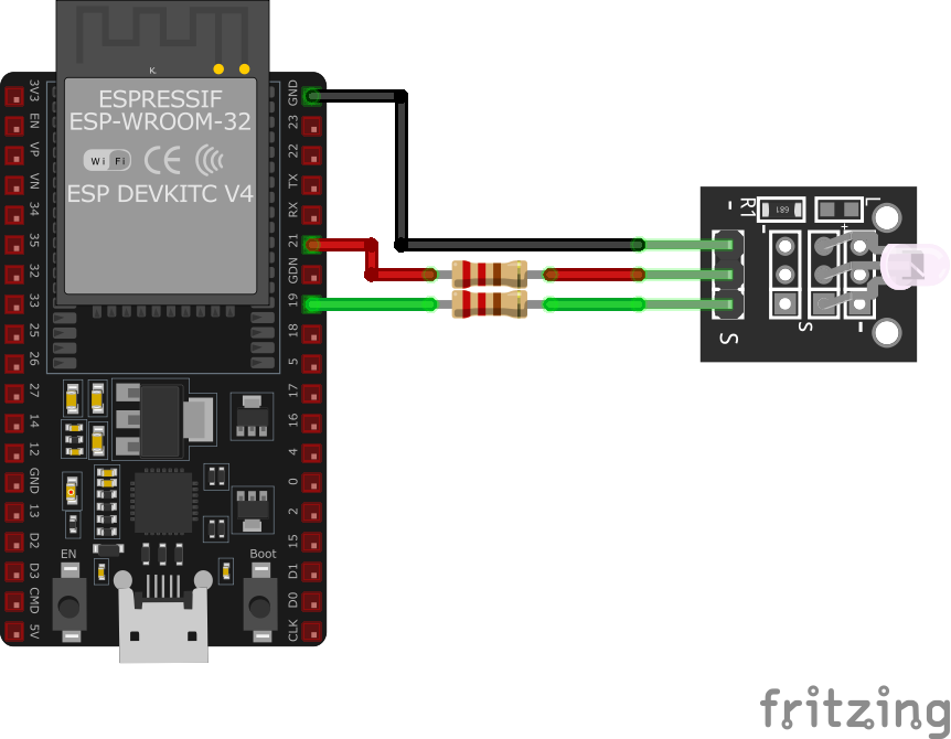 KY-011 Two-Color LED Module wiring with ESP32