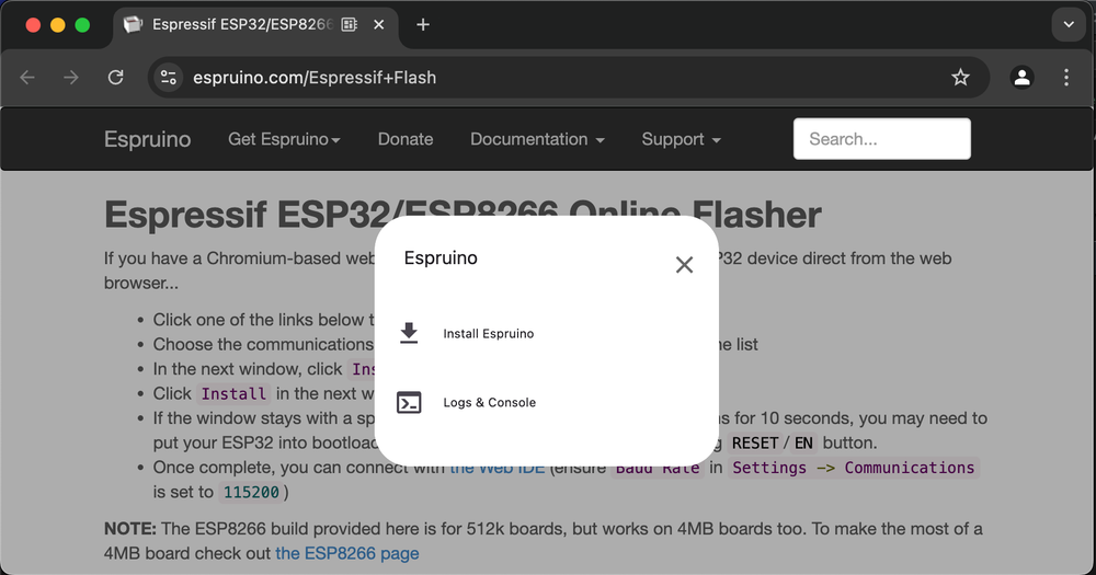 Esprduino Install in Chrome
