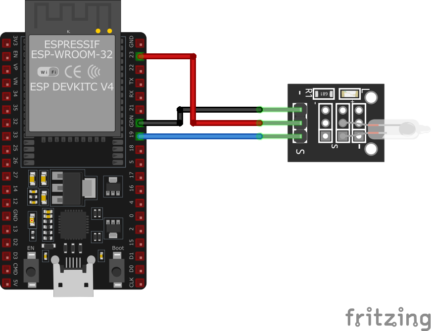 KY-017 Mercury Tilt Switch Module wiring with ESP32