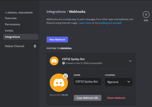 Canal de Discord Copiar URL del Webhook