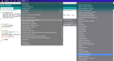 Selecting the ESP32 board in Arduino IDE