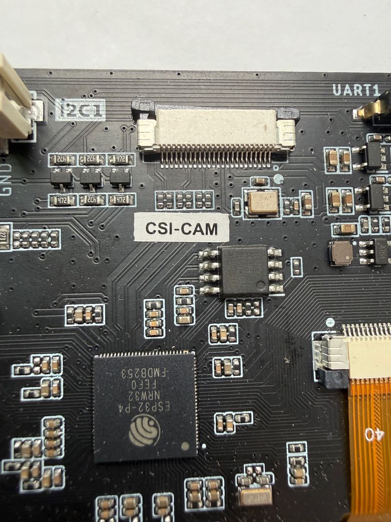 Close-up of the MIPI-CSI camera header on the back of the CrowPanel Advance 5.0 ESP32-P4