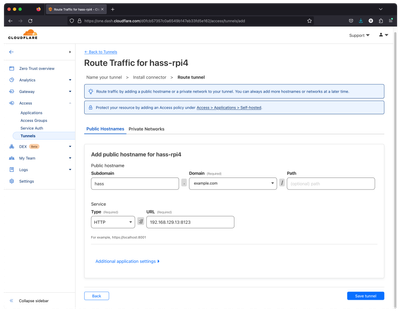 Cloudflare Tunnel adding new Public Hostname