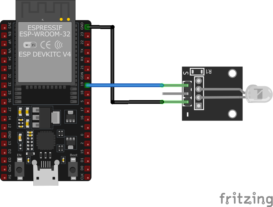 KY-034 Automatic Flashing Color LED Module wiring with ESP32